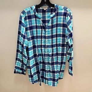 Womens- "Woman Within"- 18/20 Pintuck Plaid Flannel Button Up Shirt-size(Large)